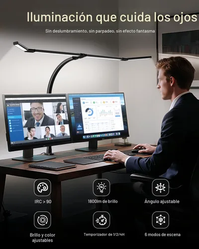 Vista 7 de ONEMIX Lámpara de escritorio LED de 42 pulgadas con abrazadera, luz de escritorio de arquitecto con control remoto, barra ajustable de 4 segmentos