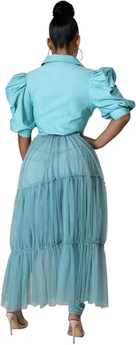 Vista 3 de Blusa sexy para mujer, manga corta, entallado, asimétrico, asimétrico, con volantes