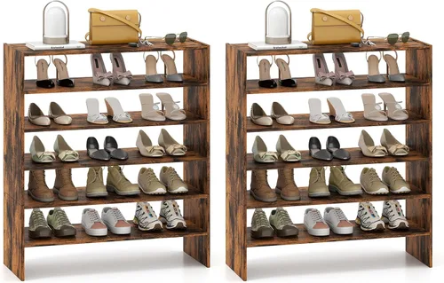 Vista 13 de Giantex zapatero vertical 3 en 1, organizador de almacenamiento de zapatos de 6 niveles de pie con diseño apilable para 18 pares, estante de zapatos