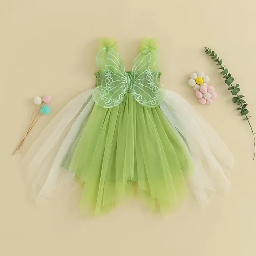 Vista 5 de Disfraz de Halloween para bebé, disfraz de hada, sin mangas, tutú de princesa, alas pequeñas, traje de mariposa, fiesta de cumpleaños