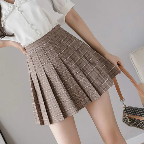 Vista 6 de shlutesoy Falda de cuadros para niñas, vestido de escuela de cintura alta, falda de cuadros delgada, suave, para mujer, falda plisada, para fiesta