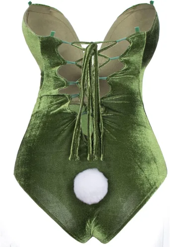 Vista 4 de Disfraz de conejito de anime para mujer, traje de una pieza para Halloween, cosplay, traje de conejo, diadema y medias