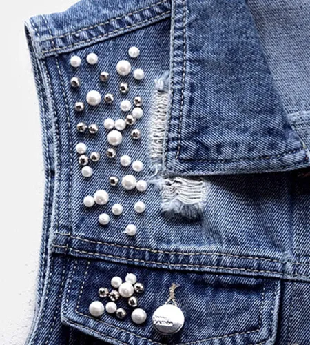 Vista 5 de LifeShe Chaleco de mezclilla sin mangas con perlas para mujer