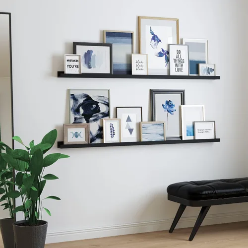Vista 4 de Wallniture Denver - Juego de 2 repisas para fotos de 60 pulgadas para decoración de sala de estar, estantes flotantes largos negros para comedor