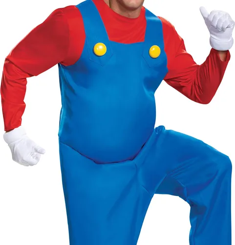 Vista 5 de Disguise Mens Mario Costume, Official Super And Hat Adult Sized, Mario, S (28-30)
