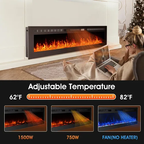 Vista 5 de Alohappy Chimenea eléctrica de 90 pulgadas 1500/750 W montado en la pared y construido calentador LED calentadores de habitación con control remoto