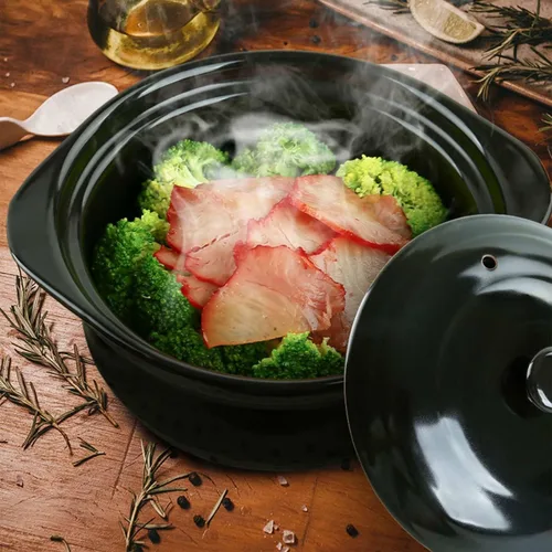 Vista 7 de Olla de arcilla para cocinar con tapa de 1.8 litros Olla de cerámica de 1.9 cuartos de galón Utensilios de cocina de cerámica Recipiente