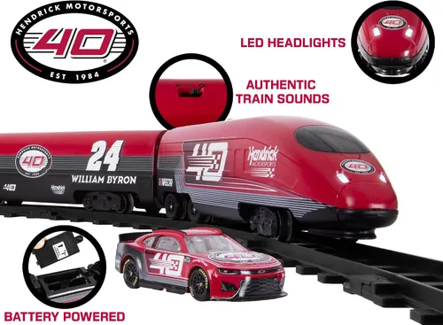 Vista 6 de Lionel NASCAR Hendrick Motorsports - Juego de tren para el 40 aniversario – Motor diésel a batería listo para jugar con 1:64 fundido a presión