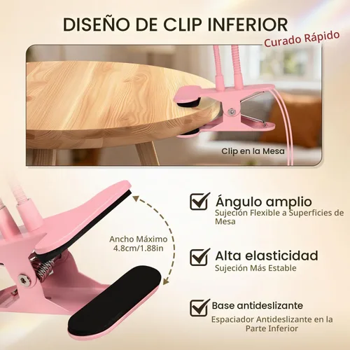 Vista 4 de AORAEM Lámpara de uñas LED UV, luz de curación flash de doble cabeza, rosa Luz de curado para uñas de gel con cuello de cisne portátil