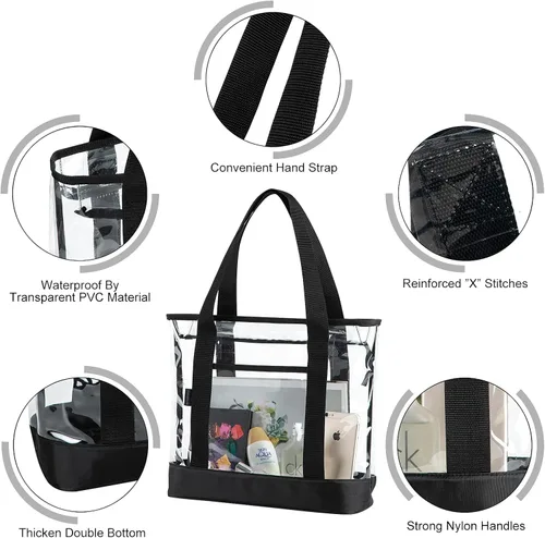 Vista 3 de BORMELUN Clear Totes Bag - Bolso grande de hombro transparente para mujer color negro