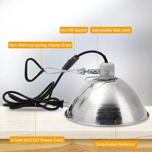 Vista 3 de Simple Deluxe Paquete de 1 lámpara de abrazadera con reflector de aluminio de 10.5 pulgadas y protector de bombilla de hasta 250 W, enchufe E26