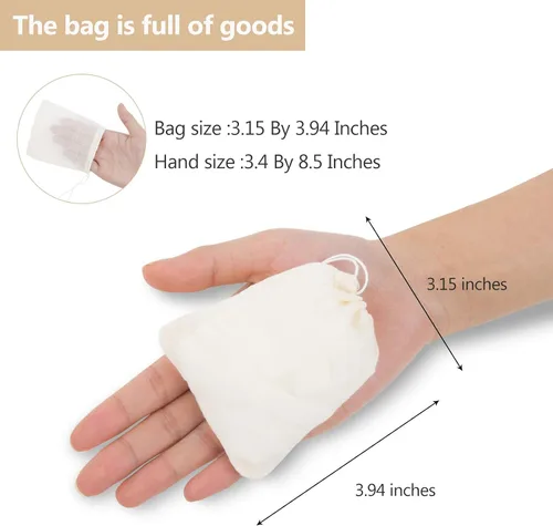 Vista 3 de 50 bolsas de muselina de algodón de 3.94 x 3.15 pulgadas, bolsas ecológicas con cordón para bolsitas reutilizables, manualidades, tés, especias