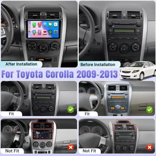 Vista 2 de Radio de coche para Toyota Corolla 2009-2013 9 pulgadas IPS pantalla táctil estéreo de coche con Carplay inalámbrico/Android Auto, Bluetooth