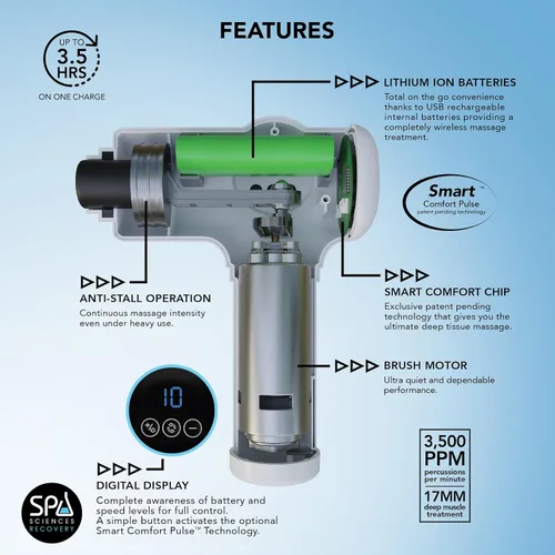 Vista 5 de SPA SCIENCES - SmartGun Elite - Masajeador terapéutico de percusión de tejido profundo - para dolor muscular - con cabezales intercambiables, 10