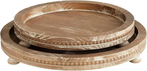 Vista 11 de Juego de 2 bandejas ovaladas de madera con diseño de cuentas, bandeja de decoración de mesa de centro de mesa para sala de estar, bandeja de mesa