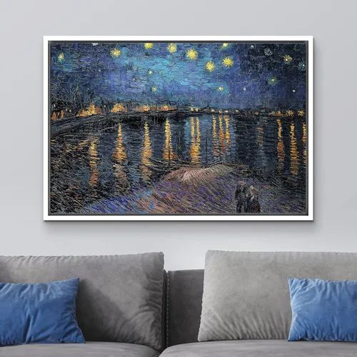 Vista 2 de wall26 Lienzo enmarcado para pared, noche estrellada sobre el Ródano, por el maestro artista Vincent Van Gogh, naturaleza, ilustraciones de área