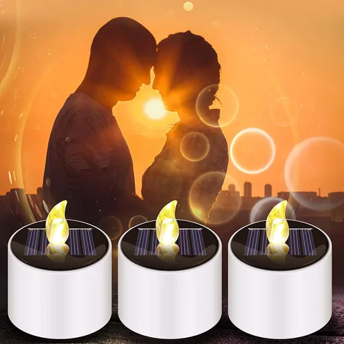 Vista 5 de Velas de té solares, 6 velas solares impermeables para exteriores, velas LED parpadeantes sin llama con sensor de luz del atardecer al amanecer