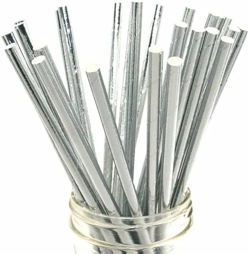 Vista 9 de Pajitas de papel iridiscente blanco, paquete de 100 pajitas desechables de papel de aluminio de perlas blancas para palitos de pasteles, palitos