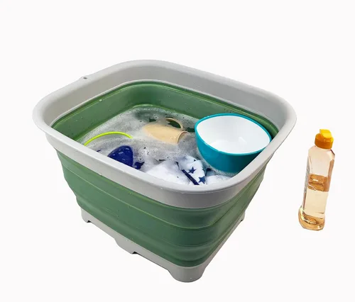 Vista 5 de SAMMART Sartén plegable de 15 litros con tapón de drenaje, lavabo de lavado plegable, tina portátil para lavar platos, bandeja de almacenamiento