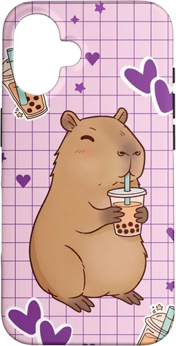 Vista 32 de Funda Kawaii Anime Capybara Beber Boba Bubble Tea Kids Girls para iPhone 17