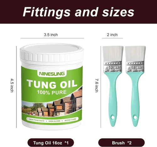 Vista 2 de Aceite Pure Tung para acabado de madera con cepillo de madera, aceite de madera de alta calidad, sellador de madera impermeable para interiores
