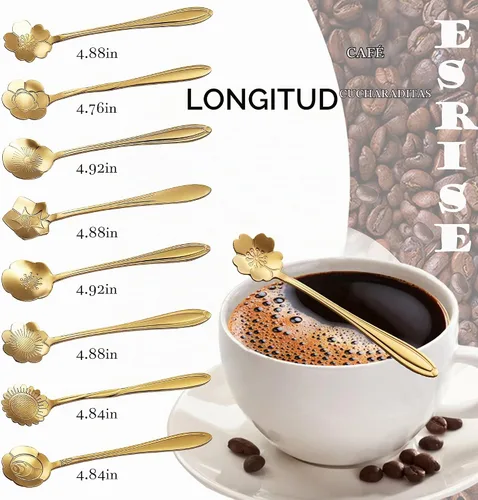 Vista 2 de 16 piezas de cucharaditas de té, cucharas de café bonitas de acero inoxidable ESRISE para decoraciones de fiesta de té (doradas)