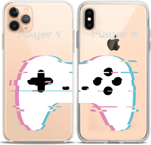 Vista 5 de Fundas a juego para parejas compatibles con iPhone 16 15 14 13 12 11 Pro Max Mini Xs X 6s 8 Plus 7+ Xr 10 SE 5 Game Player Relación Amigo Novio