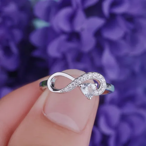 Vista 4 de Anillo Jo Wisdomo de compromiso. de plata esterlina, con corazón e infinito, anillo de amistad, para ella
