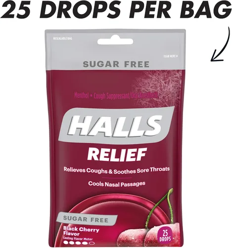Vista 5 de Halls, Gotas para la tos sin azúcar, cereza negra, 25