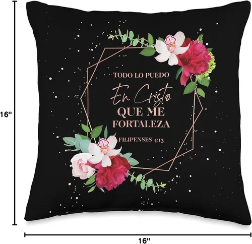 Vista 4 de Almohadas Decorativas Decorative Pillow Case Cover Christian Gifts Religious Spanish Gifts Cristianos Español - Almohada de 16 x 16 pulgadas