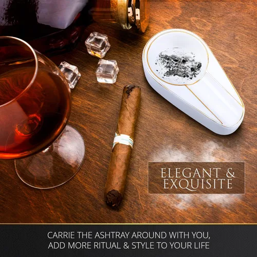 Vista 4 de Cenicero de cigarros, cenicero de lujo de cerámica dorada portátil de viaje con ranura redonda para cenizas, accesorios para fumar en interiores