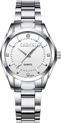 Vista 12 de Relojes para mujeres, cuarzo analógico, plateados, de acero inoxidable, luminosos, impermeables, reloj de vestir para damas negro (021 Black)