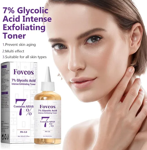 Vista 6 de Tónico exfoliante de ácido glicólico al 7%, tónico facial exfoliante para el cuidado de la piel, mejora la textura, reduce los brotes de poros