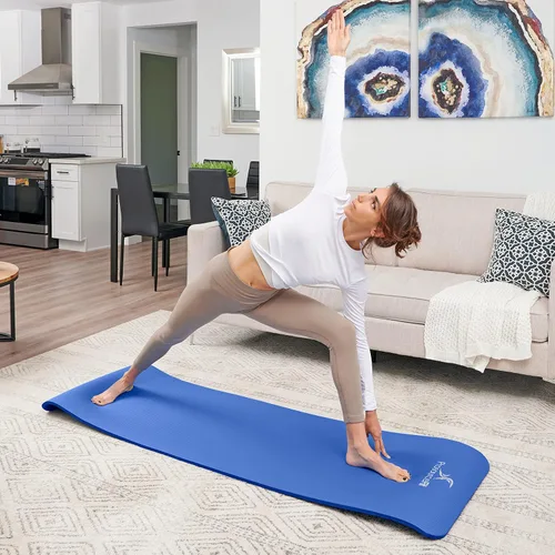 Vista 6 de ProsourceFit Extra Thick Yoga and Pilates Mat, 71-inch Long High Density Exercise Mat with Comfort Foam and Carrying Strap Azul