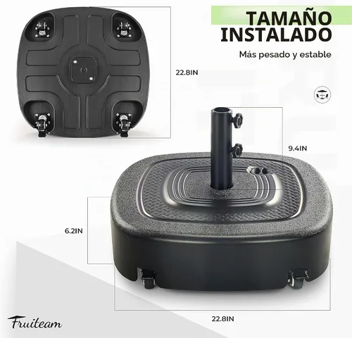 Vista 8 de FRUITEAM Base de sombrilla móvil rellenable de capacidad de 154 libras con 4 ruedas, resistente al viento, resistente al viento, soporte de mercado