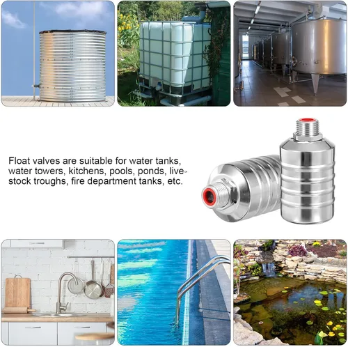 Vista 4 de 2pcs Stainless Steel Water Tower Float Valve 1/2" Threaded Automatic Water Level Control Valve for Fountain and Tank