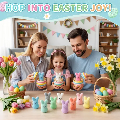 Vista 7 de Relleno de cesta de Pascua para niños, rellenos de huevos de Pascua, juguetes de conejo, regalos de Pascua para niños, recuerdos de fiesta para 12