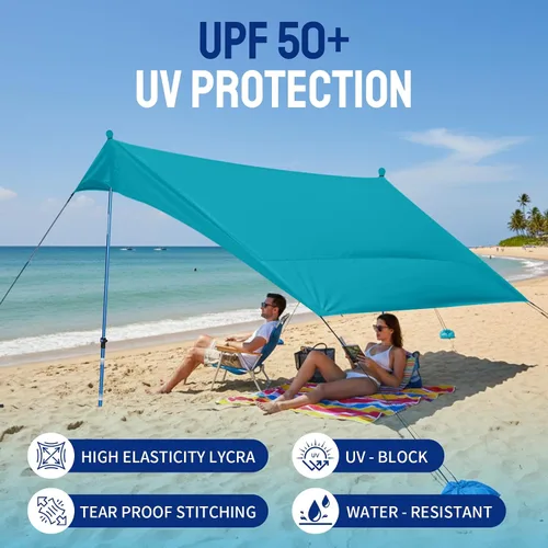 Vista 3 de CROWN SHADES Tienda de campaña de playa de 7 x 7, toldo de playa fácil de desplegar, UPF50+, 2 postes ajustables, turquesa