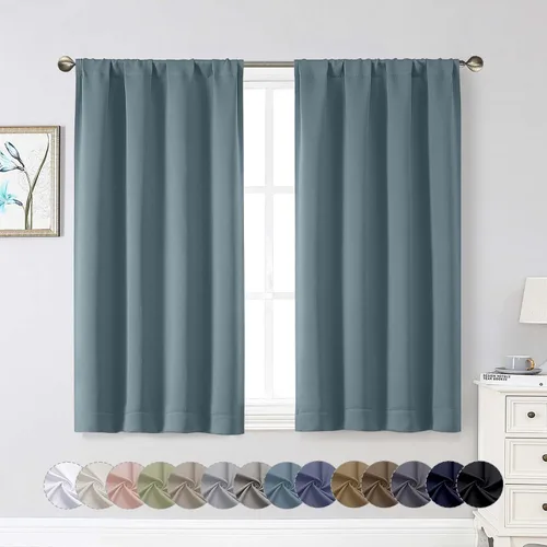 Vista 91 de Cortinas opacas para dormitorio, sala de estar, juego de 2 paneles de 54 pulgadas de largo, cortinas de oscurecimiento de habitación con aislamiento