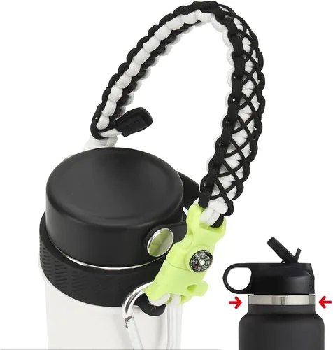 Vista 33 de Asa de cuerda de paracaídas para botellas Hydroflask 2.0 de boca ancha y estándar, con nuevo soporte de anillo de seguridad, 12oz - 64oz