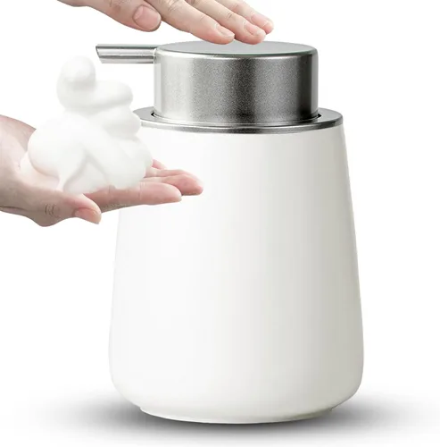 Vista 10 de Dispensador de jabón espumoso negro, dispensador de jabón de manos de espuma de cerámica moderno, dispensador de jabón de manos de 12 onzas