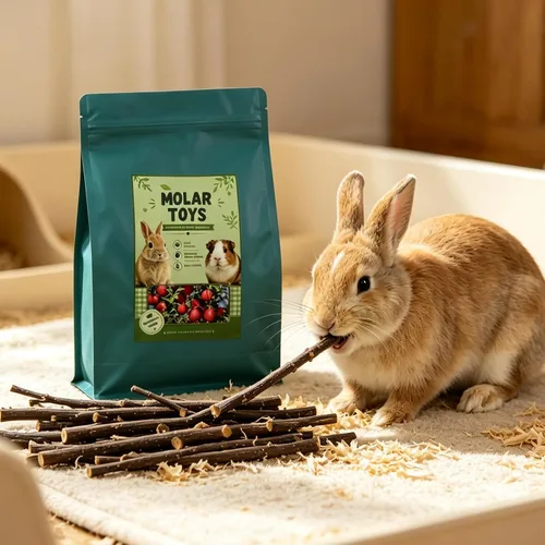 Vista 6 de Palitos de manzana naturales de 17.64 oz para animales pequeños, juguete molar masticable para rechinar dientes para conejos, cobayas, chinchillas