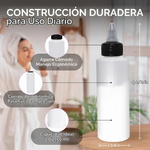 Vista 2 de BRIGHTFROM Botellas aplicadoras con tapa giratoria, botellas de plástico vacías de 2 onzas, recargables, boquilla negra de apertura/cierre