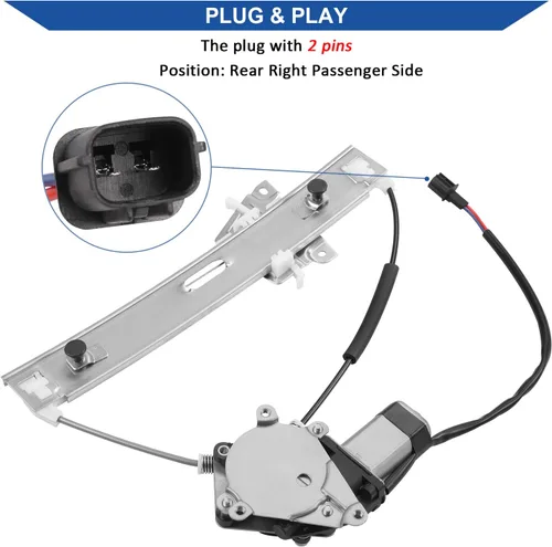 Vista 3 de Obaee 751-713 Regulador de ventana eléctrica trasera derecha del lado del pasajero con motor compatible con Ford Escape 2008 2009 2010 2011 2012