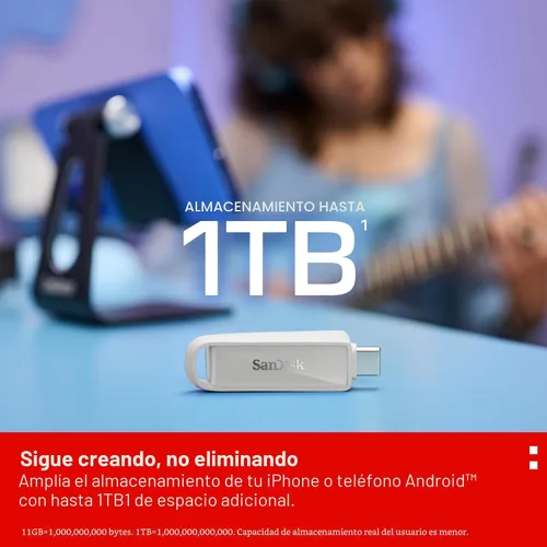 Vista 5 de SanDisk Unidad de teléfono de 64 GB con USB tipo C - para smartphones, tabletas y computadoras - Hasta 150 MB/s, USB 3.2 Gen 1 - Blanco ártico