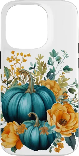 Vista 17 de iPhone 16 Teal Autumn Pumpkin Floral Fall Harvest Foliage Case