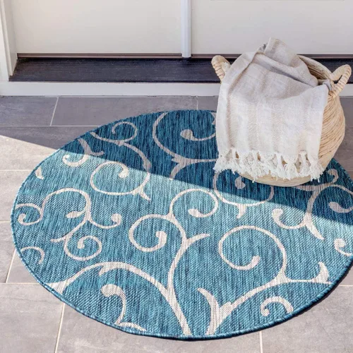 Vista 14 de Unique Loom Outdoor Botanical Collection - Alfombra rizada, 4 pies 1 pulgada x 6 pies 1 pulgada, rectangular, azul/marfil