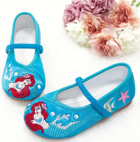 Vista 2 de Ariel - Zapatos de disfraz de sirena para niños pequeños, hermosos zapatos de ballet Mary-Jane, cómodos zapatos de tacón bajo con punta redonda