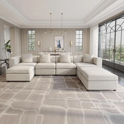 Vista 25 de Guyii Sofá Seccional de Terciopelo, Sofá Loveseat Moderno de Gran Tamaño con 2 Almohadas, Sofá Convertible de 81.88 pulgadas de Largo con Cojines