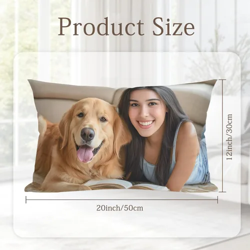 Vista 3 de Personalized Custom Photo Pillow Cover 12x20 Rectangular Cushion Case Customize with Your Photo, Text and Logo; Soft Durable Fabric, Personalized